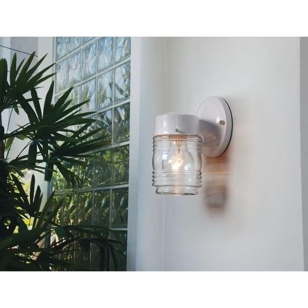 7.2 In. 1-Light Matte White Jelly Jar Outdoor Wall Lantern Sconce