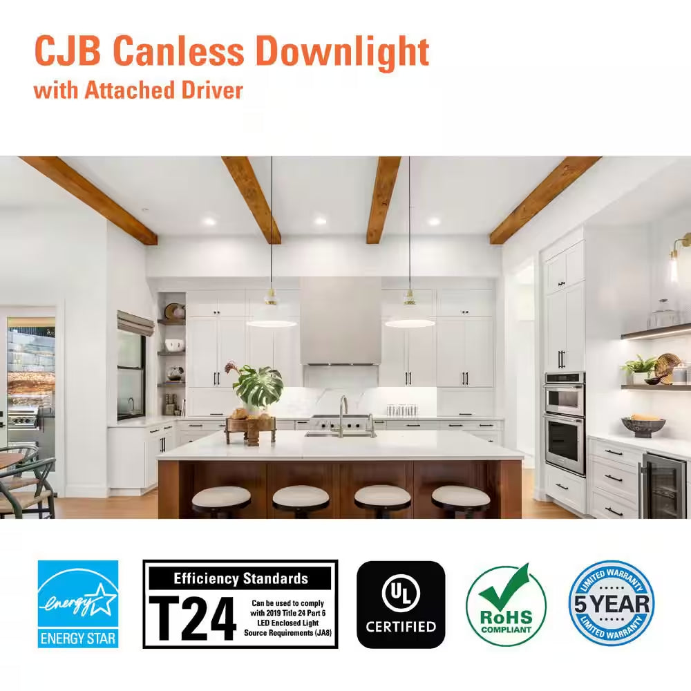 CJB 6 In. 2 in 1 Installation LED Downlight with Attached JBOX, 75-Watt Equivalent, 5CCT, 900-Lumen