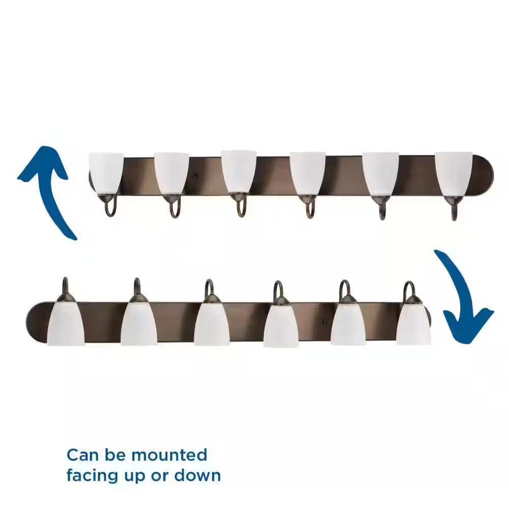 Gather Collection 48 In. 6-Light Antique Bronze Etched Glass Traditional Bathroom Vanity Light
