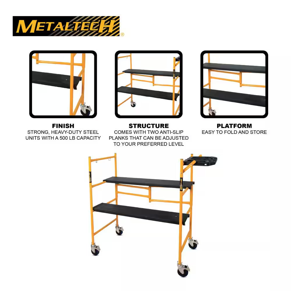 Jobsite Series Baker 4.1 Ft. H X 3.4 Ft. W X 1.8 Ft. D Mini Scaffold Platform with Wheels, Tool Shelf, 500 Lbs. Capacity