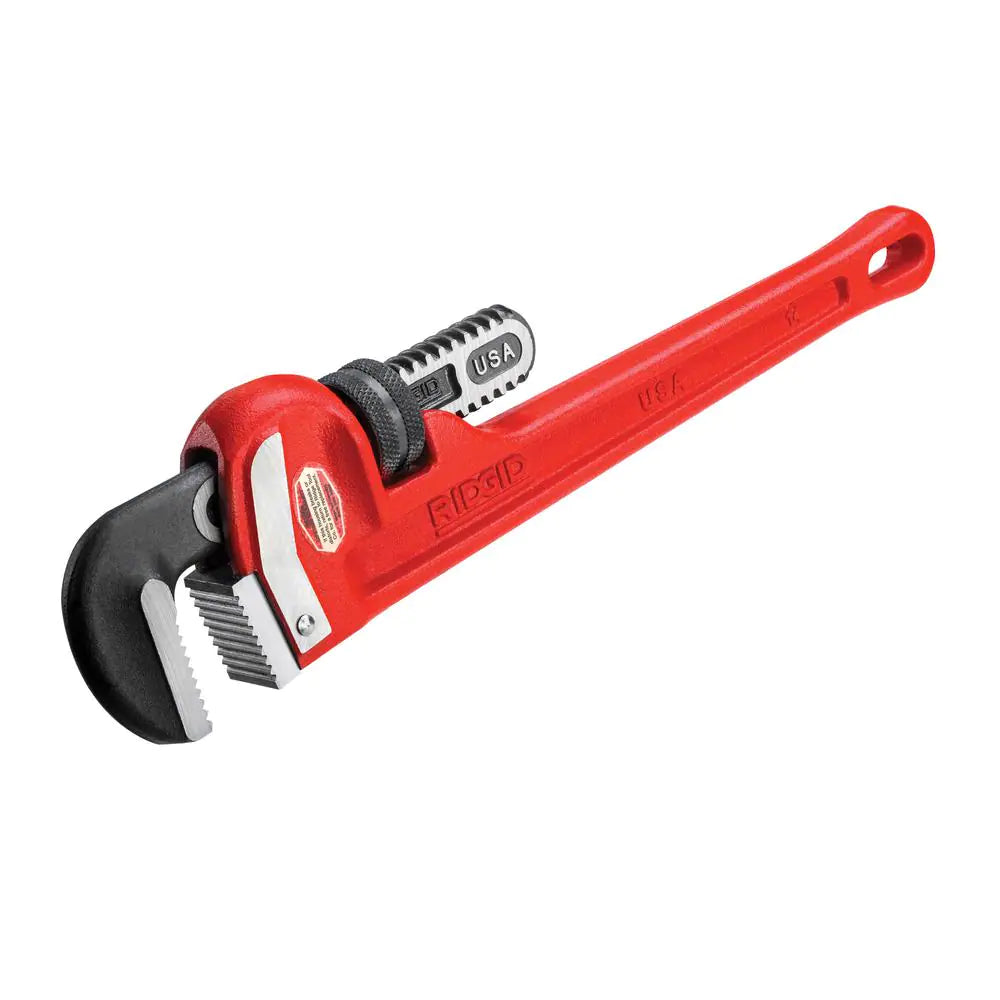 14 In. Straight Pipe Wrench for Heavy-Duty Plumbing, Sturdy Plumbing Pipe Tool with Self Cleaning Threads and Hook Jaws