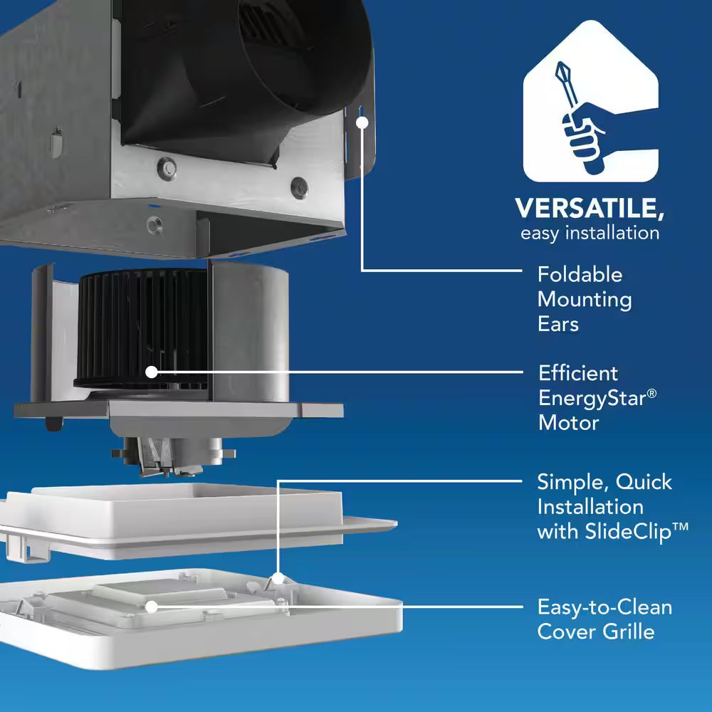 Roomside Series, White, 50 CFM, No Cut- Roomside Installation Bathroom Fan with Light, ENERGY STAR, Bathroom Exhaust Fan