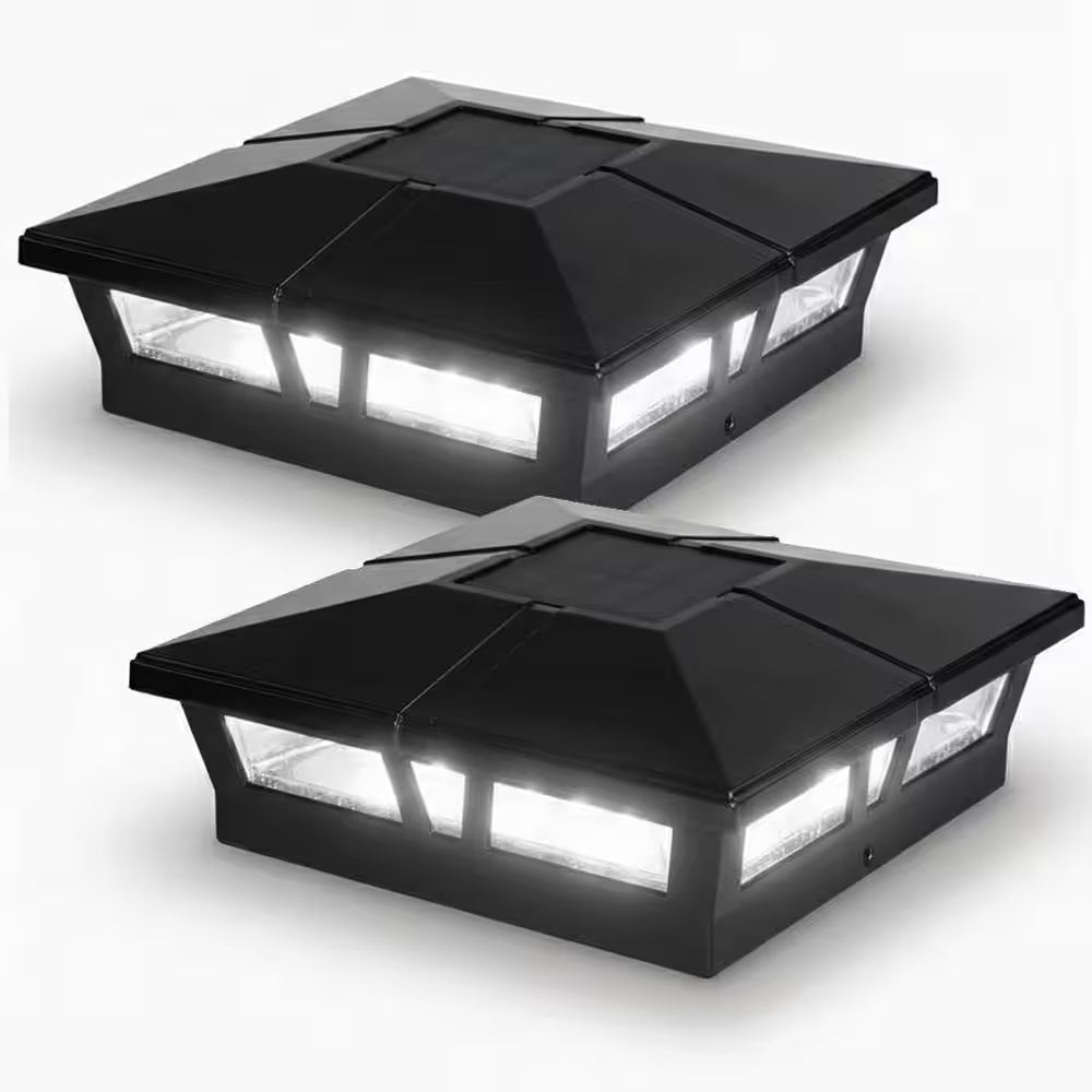 Cambridge 6 In. X 6 In. Outdoor Black LED Solar Post Cap (2-Pack)