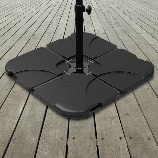 4-Piece Weighted Cantilever and Offset Patio Umbrella Base with Handle in Black