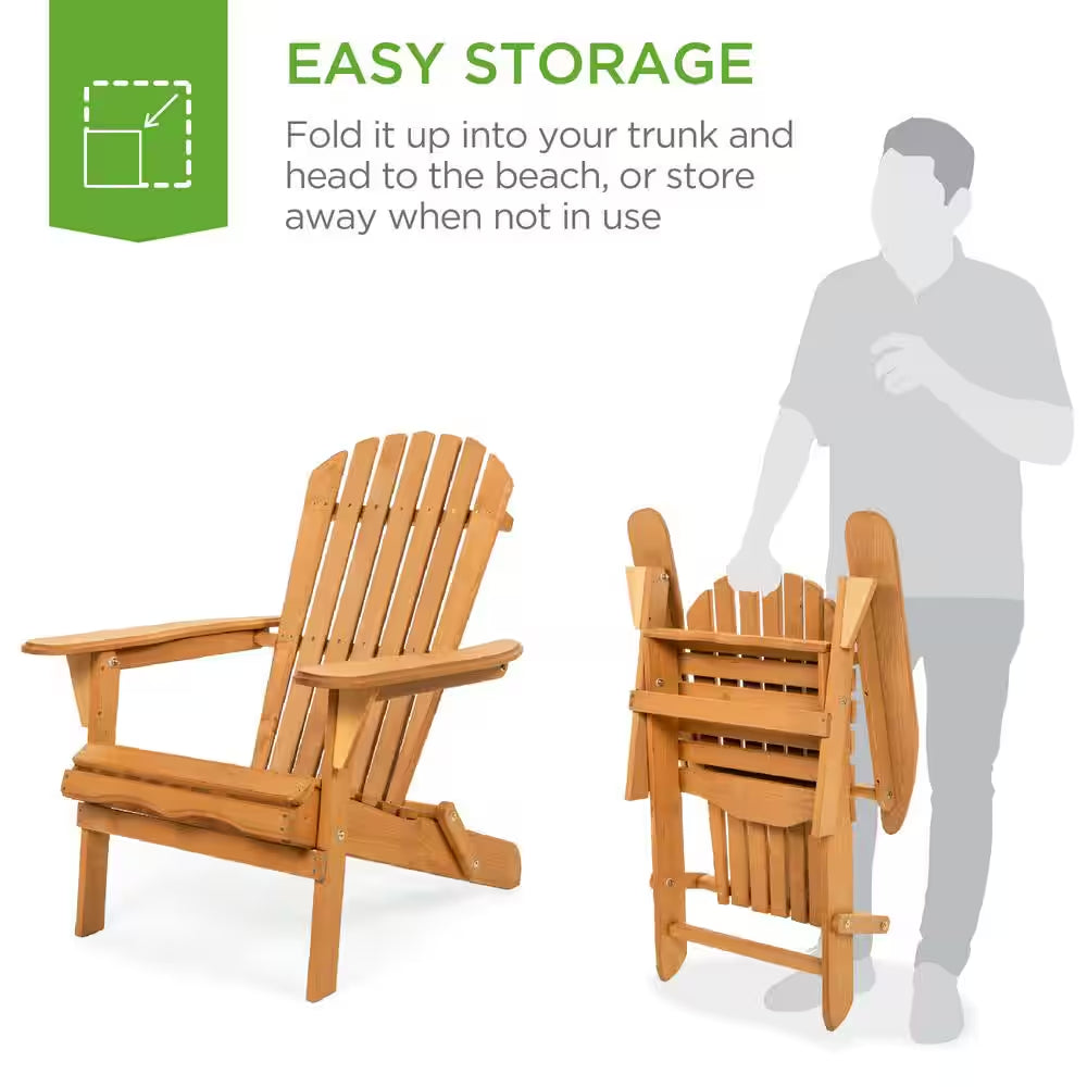 Natural Folding Wood Outdoor Adirondack Chair Set of 1