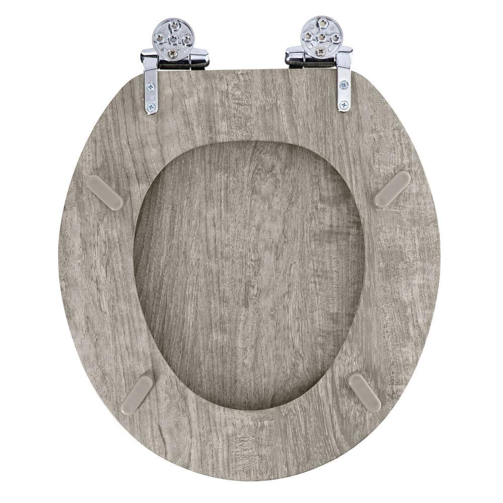 Round Distressed Wood Closed Front Toilet Seat in Gray