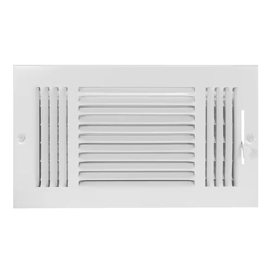 12 In. X 6 In. 3-Way Steel Wall/Ceiling Register , White