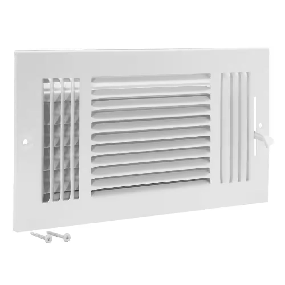 12 In. X 6 In. 3-Way Steel Wall/Ceiling Register , White