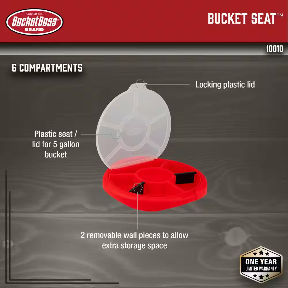 12.25 In. 5 Gal. Bucket Plastic Seat Lid Small Parts Organizer in Red