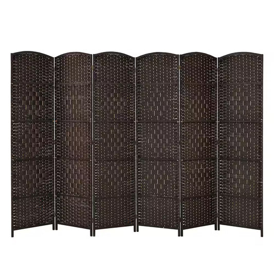 6 Ft. Brown Room Divider Weave Fiber Folding Privacy Screen (6-Panel)