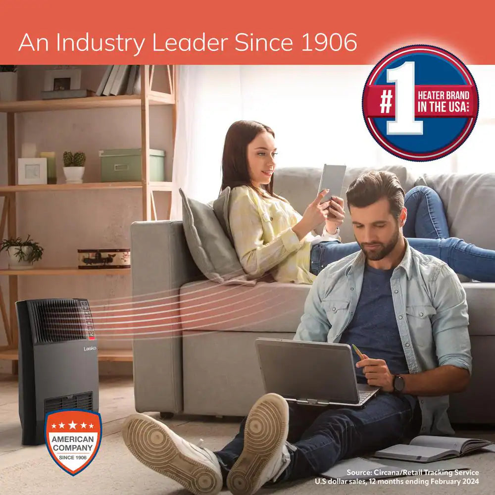 1500-Watt 20 In. Black Electric Console Ceramic Space Heater with Tip-Over Switch, Adjustable Louvers, Timer, Remote