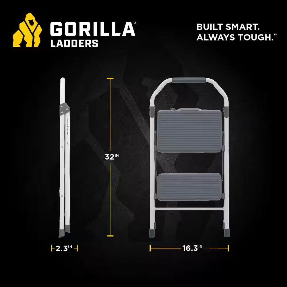 2-Step Compact Steel Step Stool, 225 Lbs. Load Capacity Type II Duty Rating (8Ft. Reach Height)