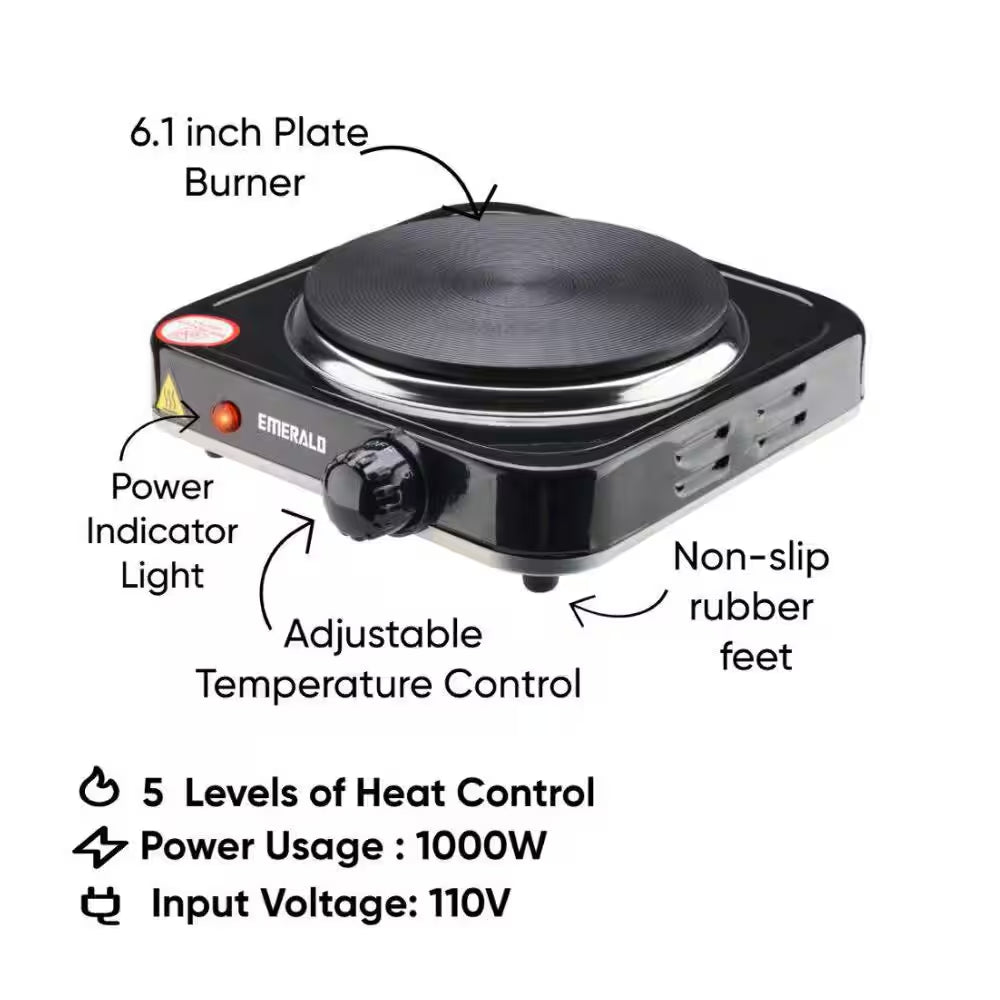 1000W Single Burner 6.1 In. Black Electric Hot Plate Stove
