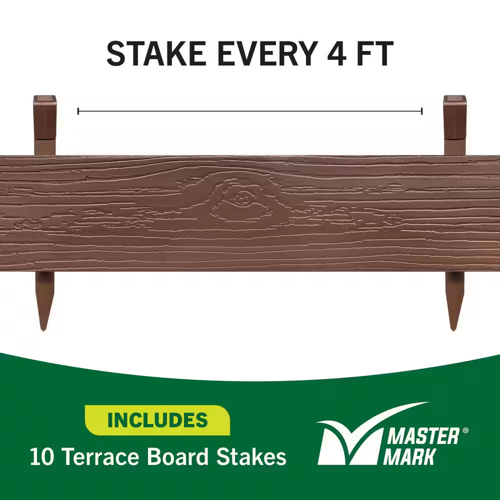 Terrace Board 5 In, X 40 Ft, Brown Landscape Lawn Edging with Stakes