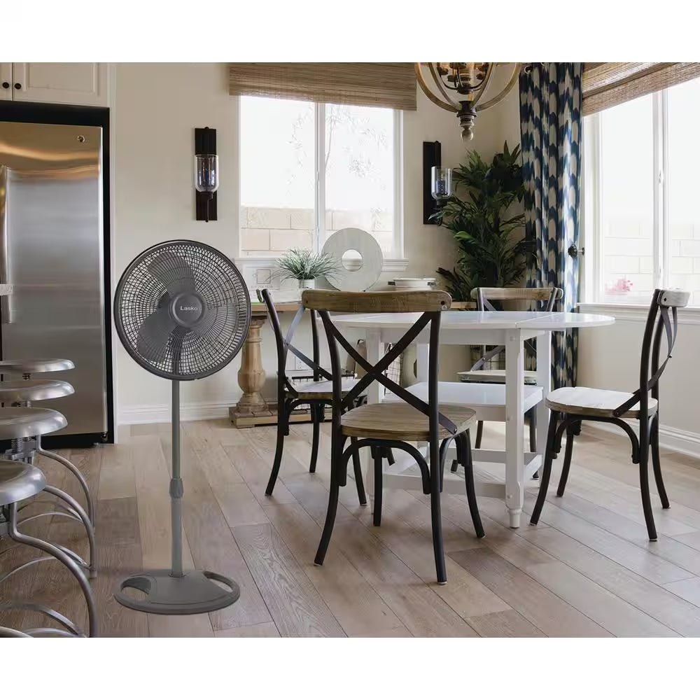 16 In. 3 Speed Oscillating Pedestal Fan with Adjustable Height, Easy Assembly, and Quiet Cooling for Any Room in Gray