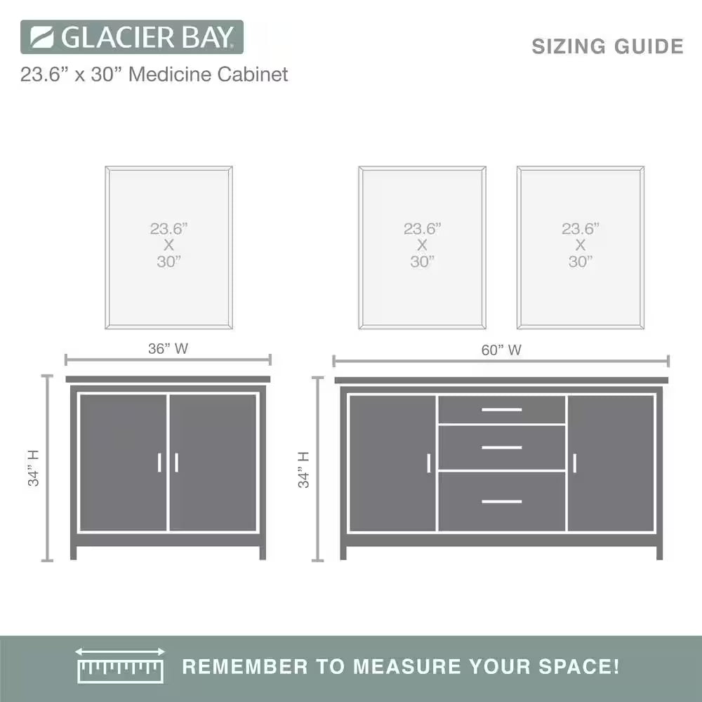23.6 In. W X 30 In. H Rectangular Wood Composite Medicine Cabinet with Mirror