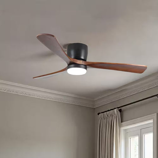 Blade Span 42 In. Indoor Black Modern Flush Mount Ceiling Fan with LED Light Bulbs with Remote Control