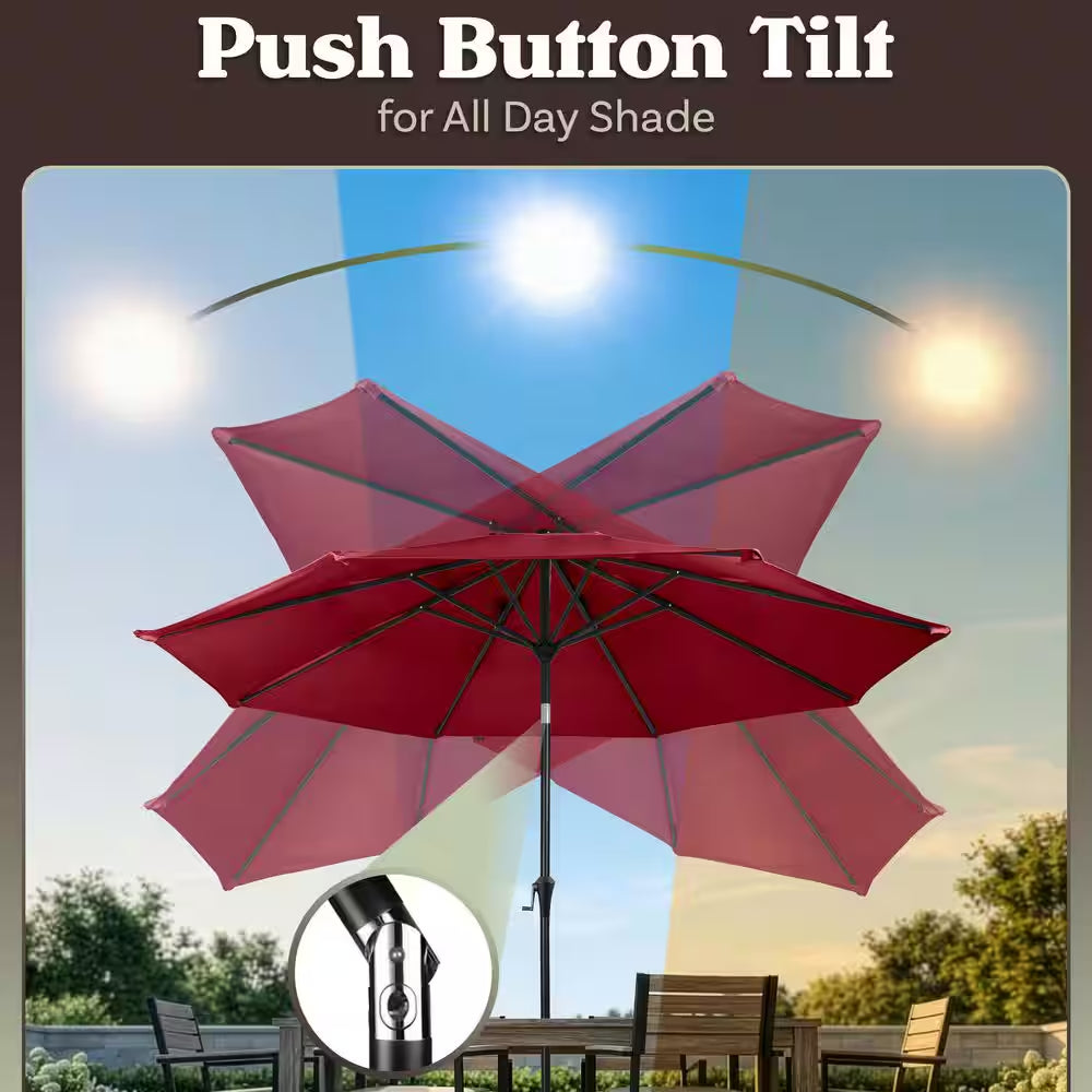 10 Ft. Aluminum Outdoor Patio Umbrella with Auto Tilt, Easy Crank Lift in Red