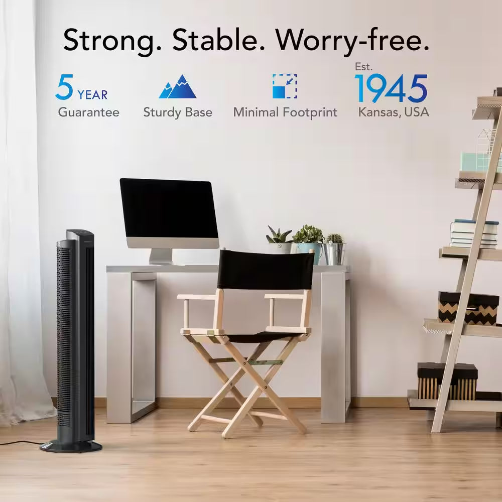 OZI42 42 In. 5-Speed Tower Fan in Black with Remote Control, Oscillation and Timer