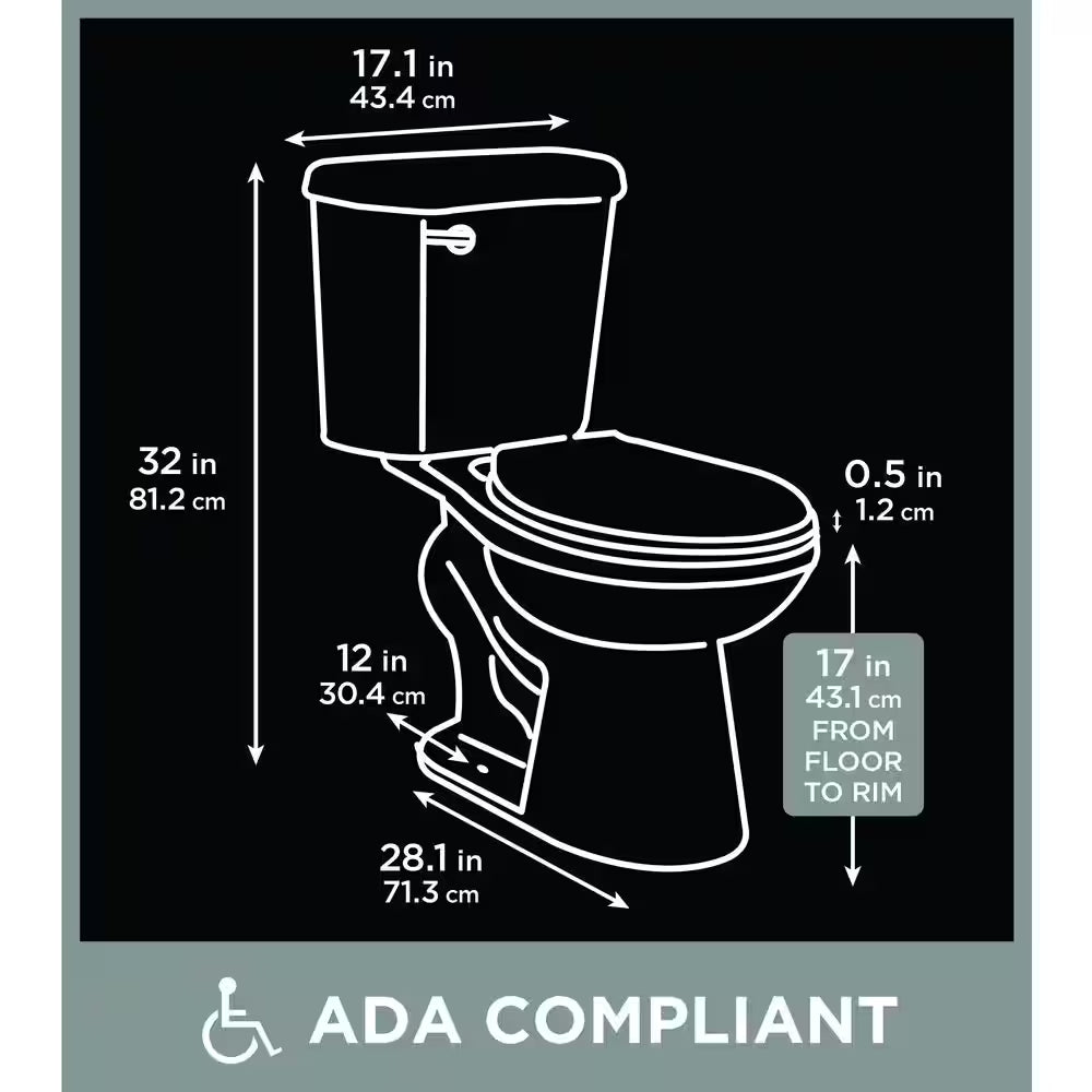 Power Flush 12 In. Rough in 2-Piece 1.28 GPF Single Flush Elongated Toilet in White, Seat Included