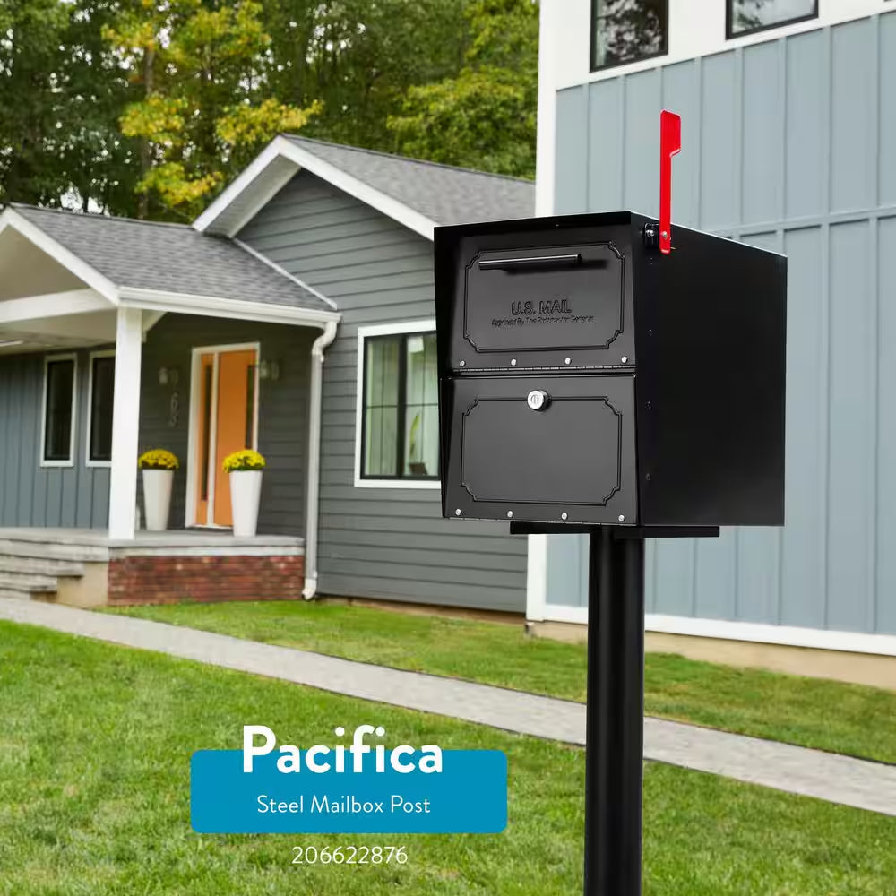 Oasis Classic Black, Extra Large, Steel, Locking, Post Mount Parcel Mailbox with High Security Reinforced Lock