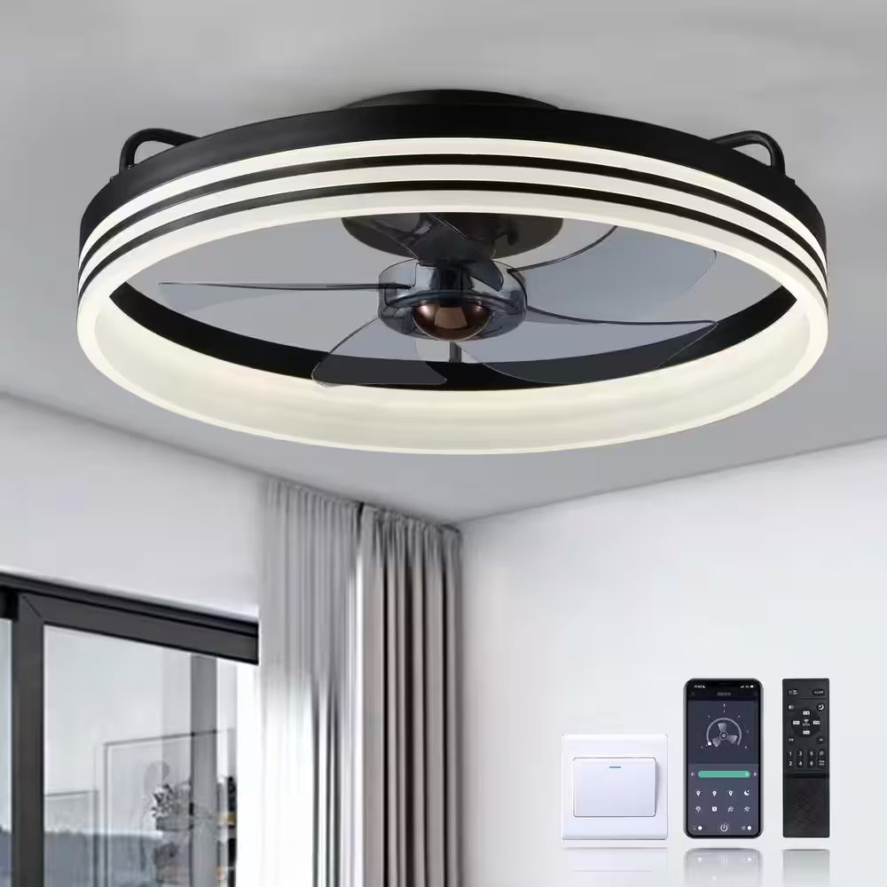 20 In. Indoor Intergrated LED Indoor Black Ceiling Fans with Lights Modern Low Profile Ceiling Fan for Living Room
