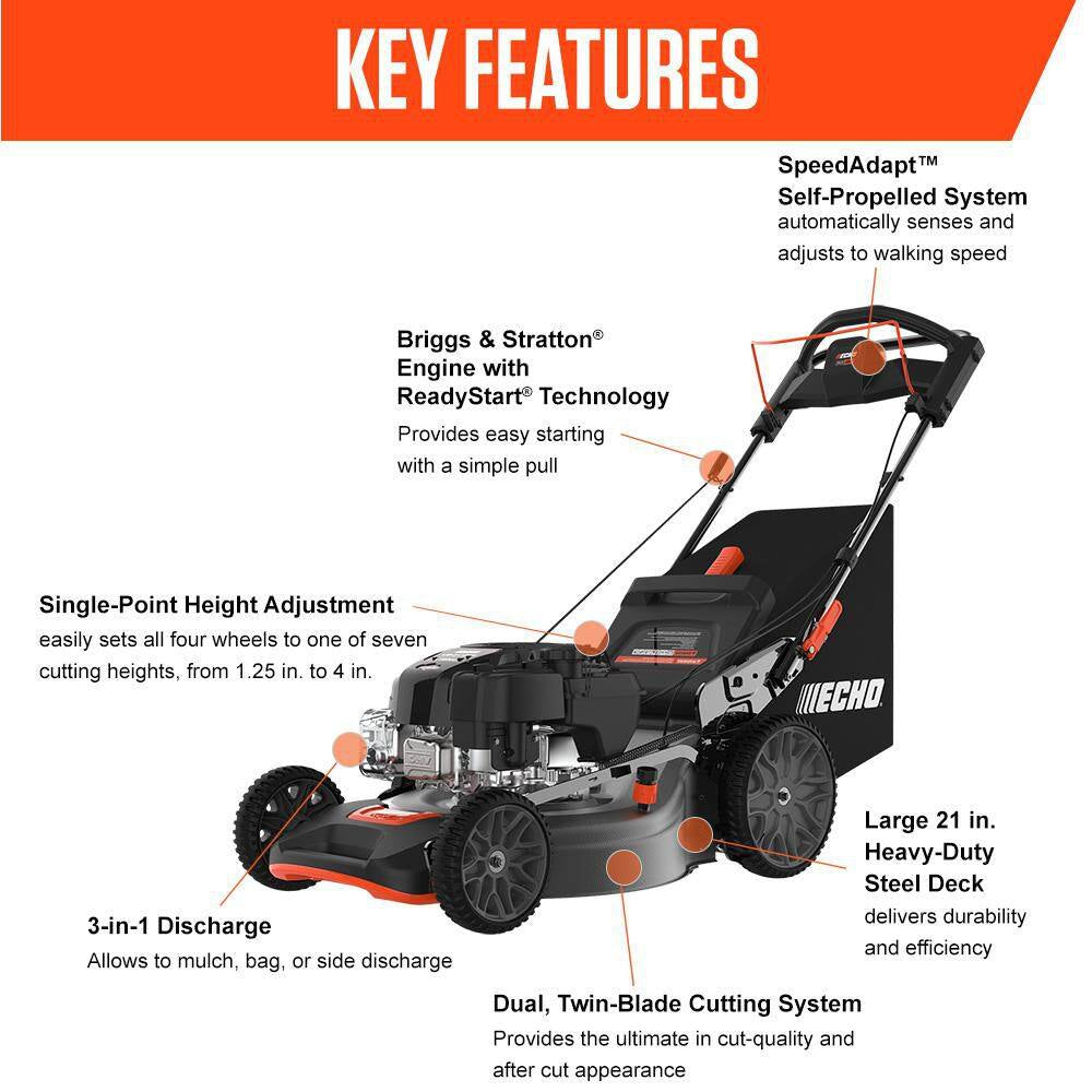 21 In. 190 Cc Briggs and Stratton Gas 3-In-1 Dual Blade RWD Self-Propelled Lawn Mower with Single Lever Deck Adjustment