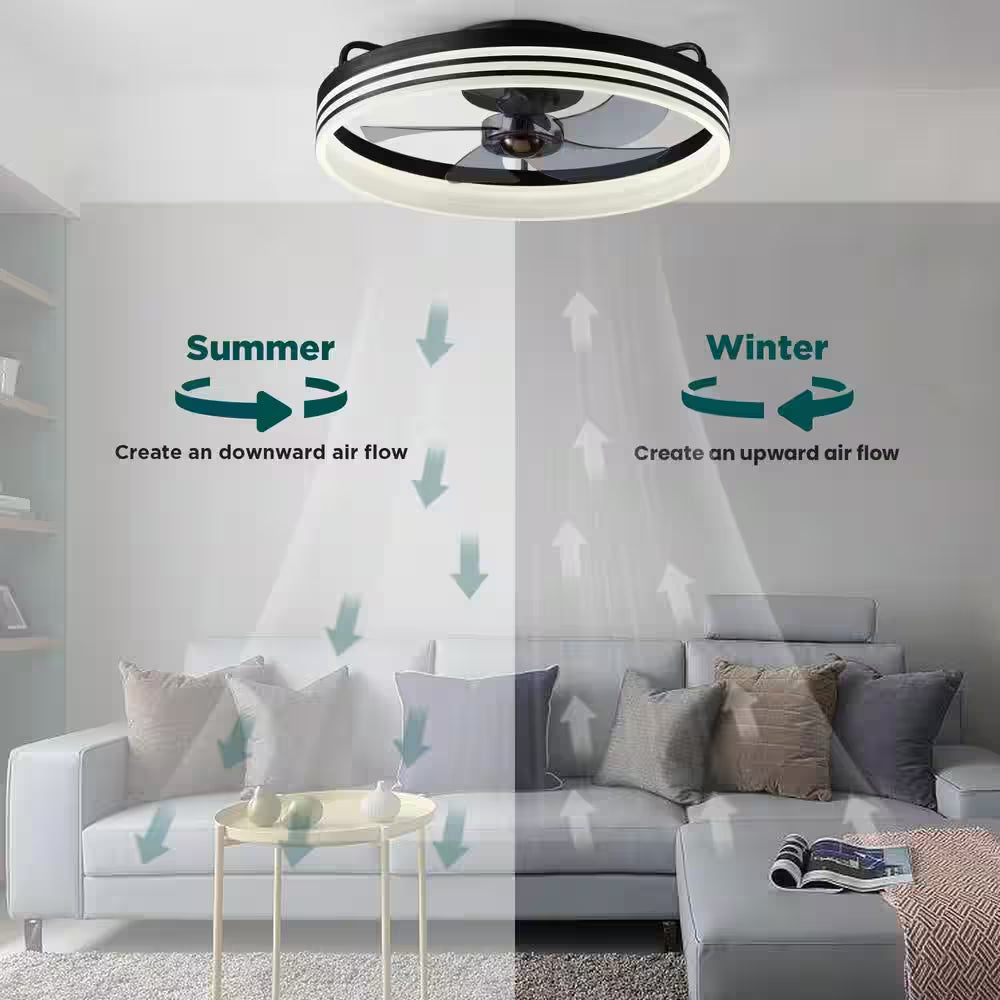 20 In. Indoor Intergrated LED Indoor Black Ceiling Fans with Lights Modern Low Profile Ceiling Fan for Living Room