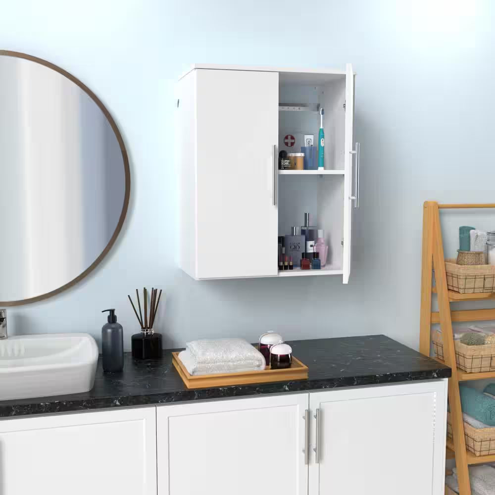 Style+ 14.59 In. D X 25.12 In. W X 31.28 In. H White Laundry Room Floating Cabinet Kit with Modern Doors