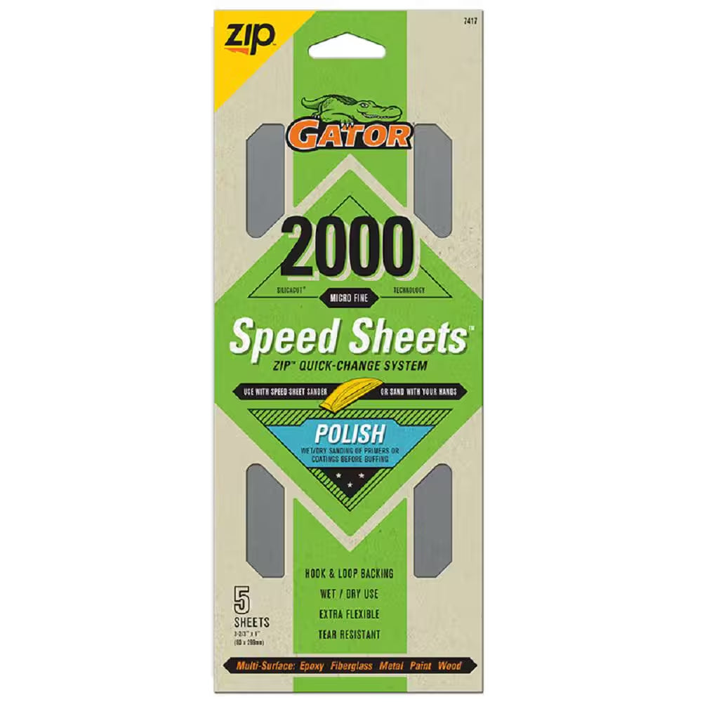 Speed Sheets 3-2/3 In. X 9 In. 2000 Grit Very Fine Hook and Loop Sand Paper (5-Pack)