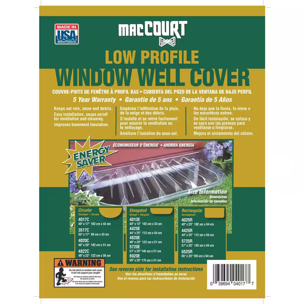 25 In. X 4 In. Polyethylene Rectangular Low Profile Window Well Cover