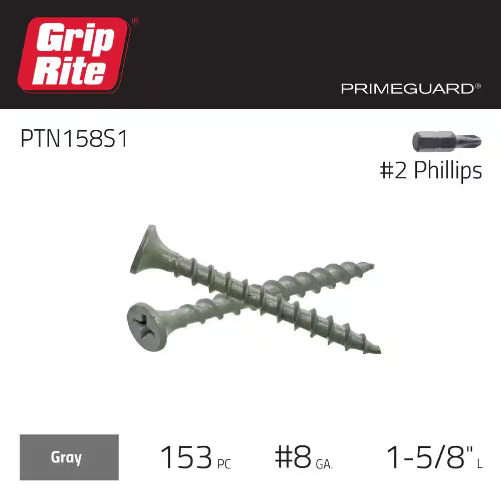 #8 X 1-5/8 In. #2 Phillips Bugle Head Coarse Thread Coated Exterior Wood Deck Screws 1 Lb. Box