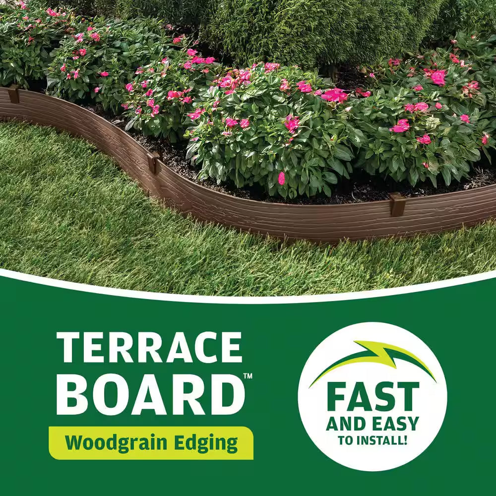 Terrace Board 5 In, X 40 Ft, Brown Landscape Lawn Edging with Stakes