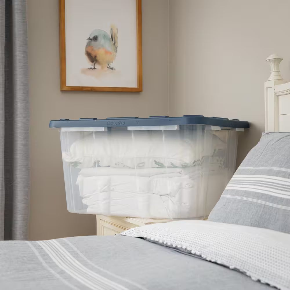 27 Gal. Tough Storage Tote in Clear with Moonlit Ocean Lid (4-Pack)