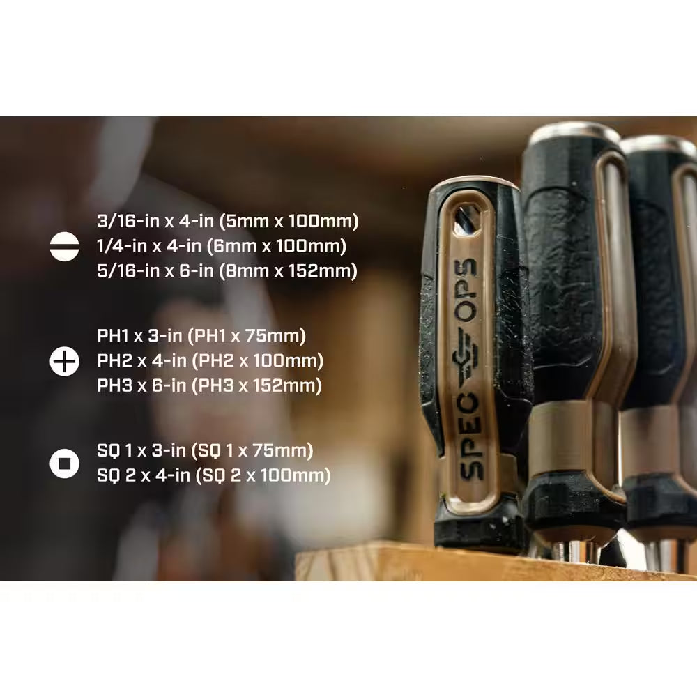 8-Piece Screwdriver Set, Phillips, Slotted, Square, Magnetic Tip, Cr-Mo Steel Shaft