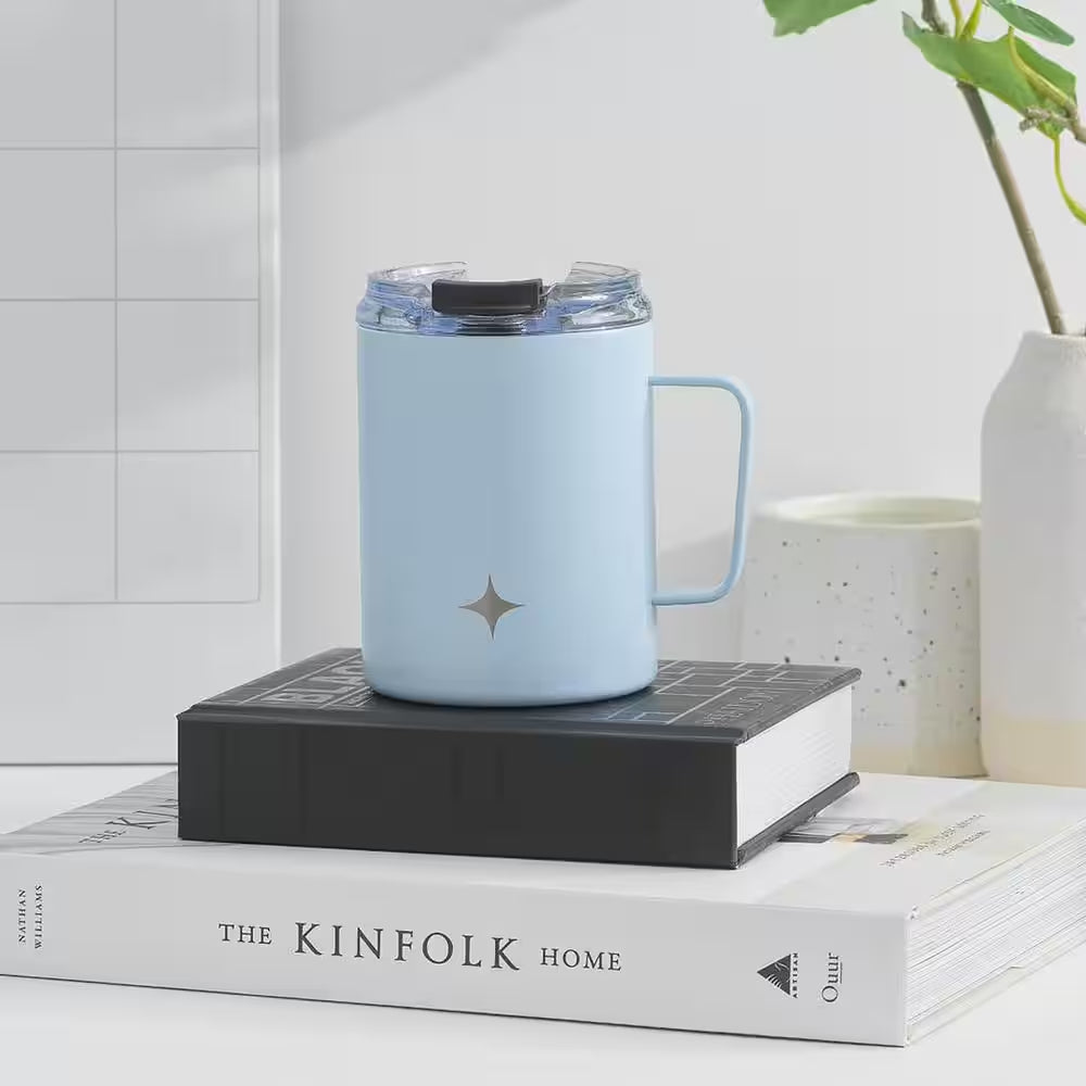 12 Oz. Blue Stainless Steel Vacuum Insulated Travel Coffee Mug Tumbler with Lid & Handle