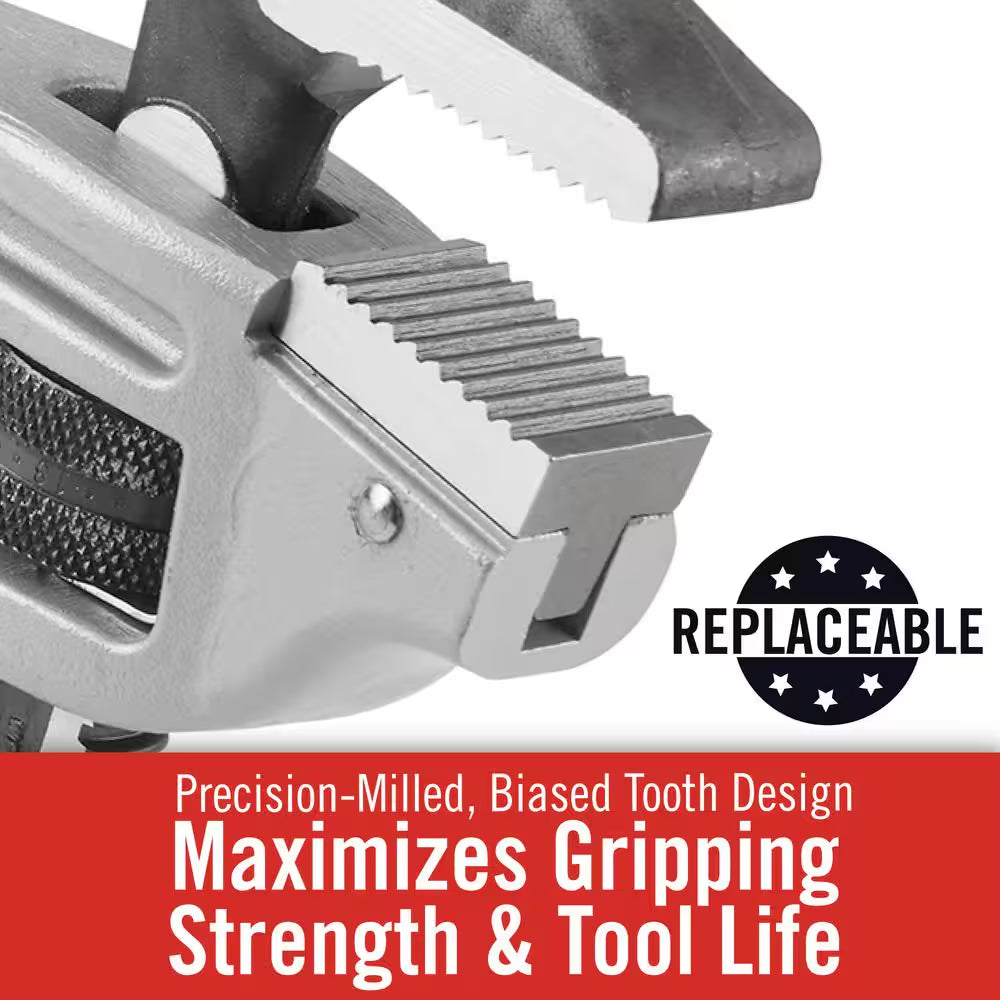 14 In. Aluminum Offset Pipe Wrench with Narrow Hook Jaw Parallel to Handle for Tight Spaces & Overhead Applications