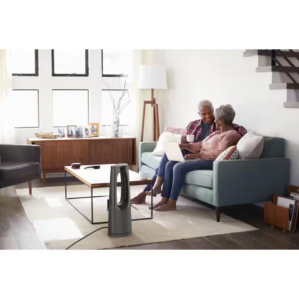 Bladeless 1500W 28 In. Black Electric Oscillating Tower Ceramic Space Heater with Remote Control and Digital Display