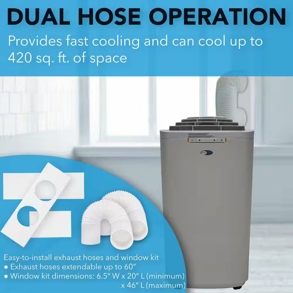 6,400 (DOE) BTU Portable Air Conditioner Cools 420 Sq. Ft., Dehumidifier, Remote and Carbon Filter in Gray