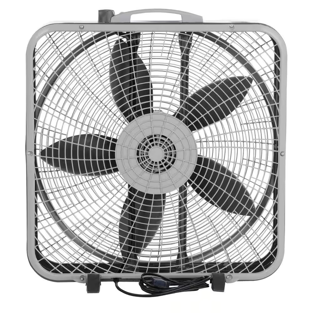 Power plus 20 In. 3 Speed Box Fan for Home in Gray with Weather Shield Design for Window Use, 2000 CFM, Carry Handle