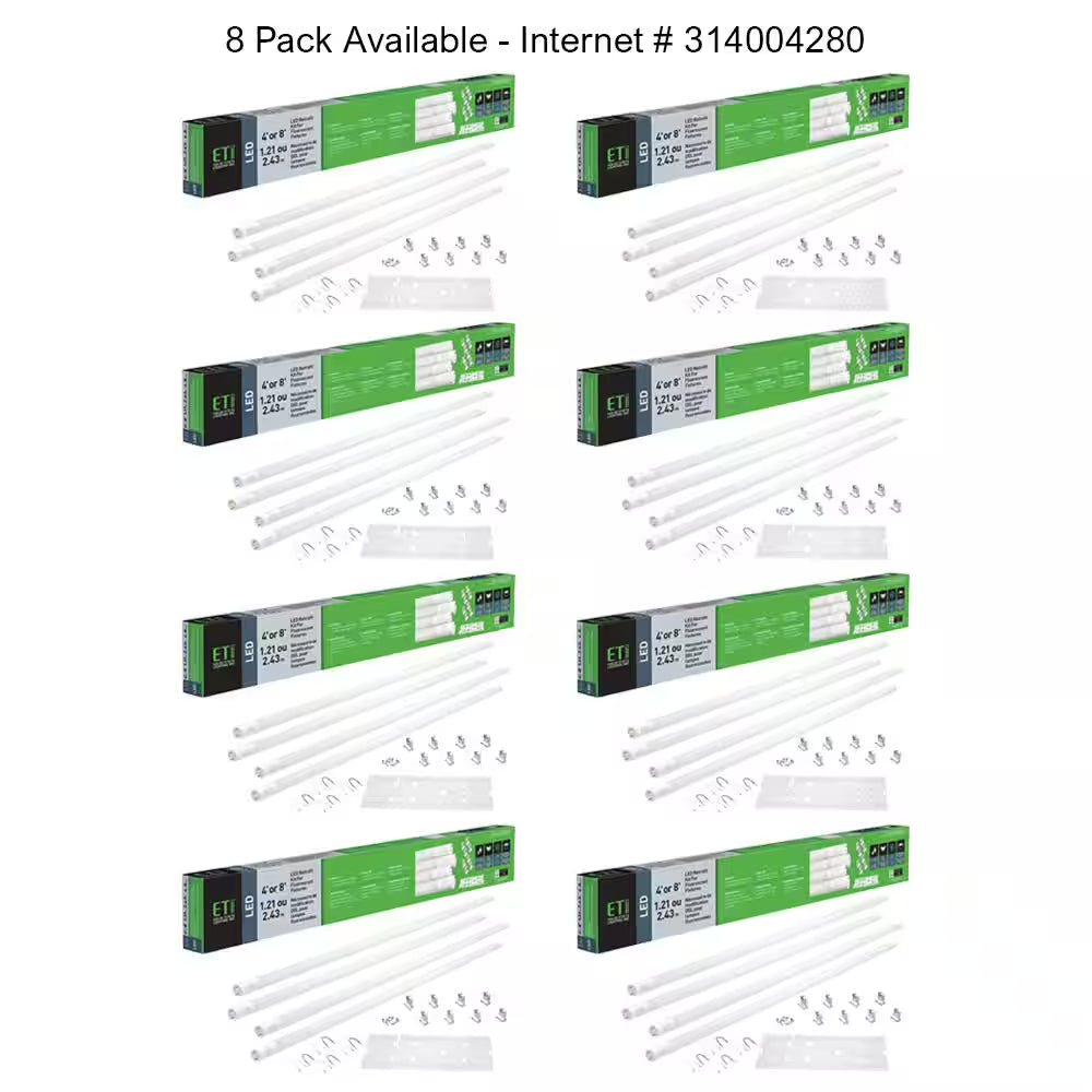 48-Watt 4 Ft. Linear Daylight (5000K) LED Tube Light Bulb Retrofit Conversion Kit Replaces 8 Ft. T8 T12 Fluorescent Bulb