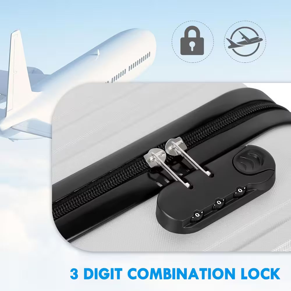 2-Piece Carry on Luggage Set Hard Side Lightweight Suitcase with 4 Spinner Wheels(14/20, Silver)