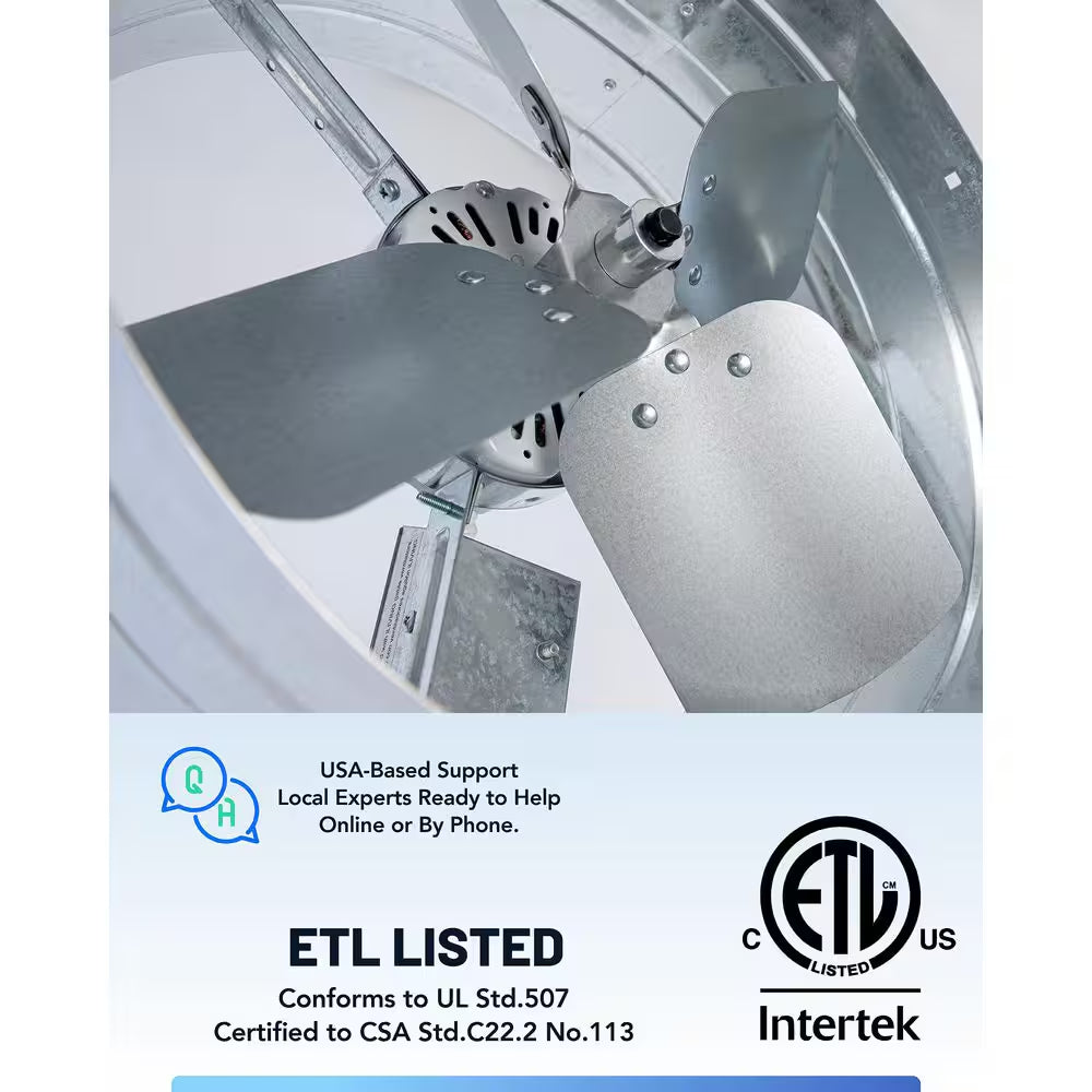 14 In. Single Speed Gable Mount Attic Ventilator Window Fan in Gray with Adjustable Thermostat