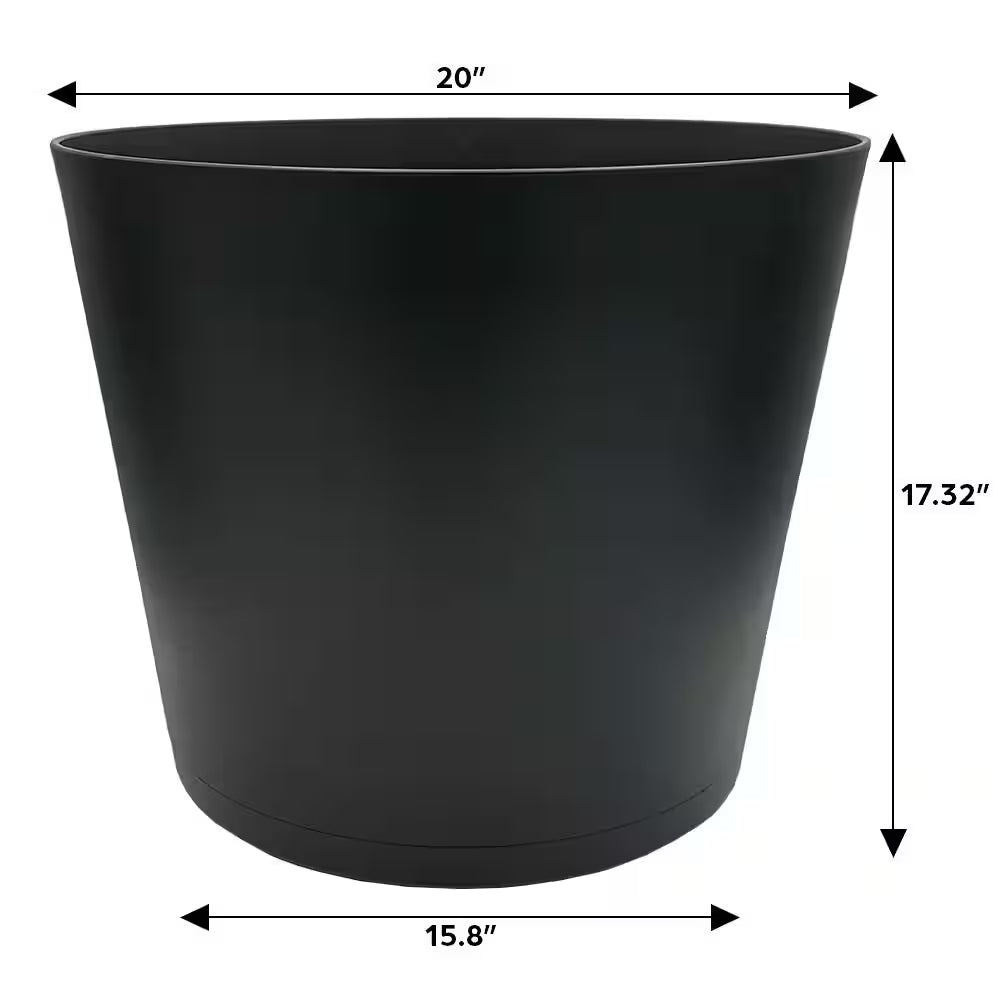 Kyra Large Black Plastic round Planter with Attached Saucer (20 In. L X 20 In. W X 17.32 In. H)