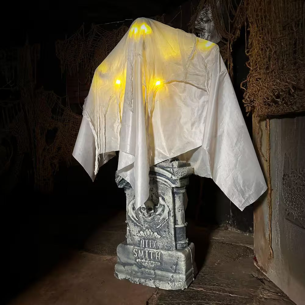 4 Ft. Touch-Activated Lightup Ghost with Tomb Halloween Prop