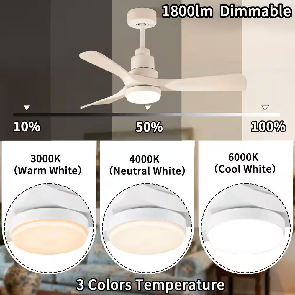 42 In. Smart White 6-Speed White Blades Downrod Mount Standard Ceiling Fan with Dimmable LED Light Included Remote