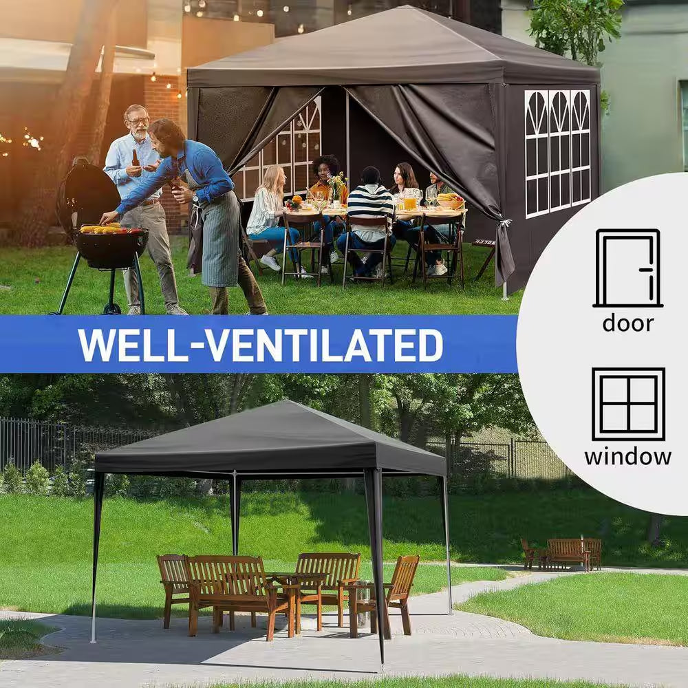 10 Ft. X 10 Ft. Gazebo Waterproof Outdoor Canopy Patio Tent Party Tent for Wedding BBQ Cater, Black