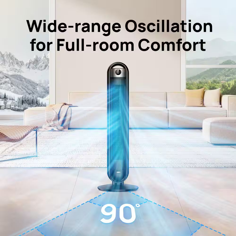 36 In. 6-Speed Tower Fan, 25 DB Quiet Portable Fan, DC Motor, 90° Oscillating with Remote, 8 Hour Timer in Black