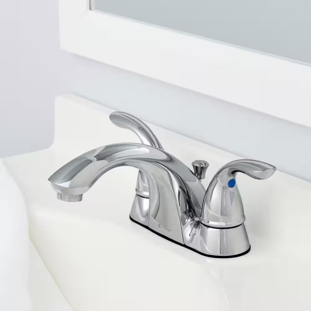 Builders 4 In. Centerset Double Handle Low-Arc Bathroom Faucet in Chrome