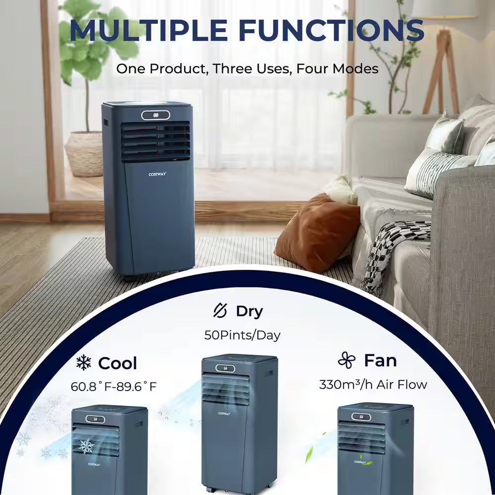 8000BTU (ASHRAE) 5000 BTU (DOE) Portable Air Conditioner Cools 220 Sq. Ft. with Remote Control in Blue